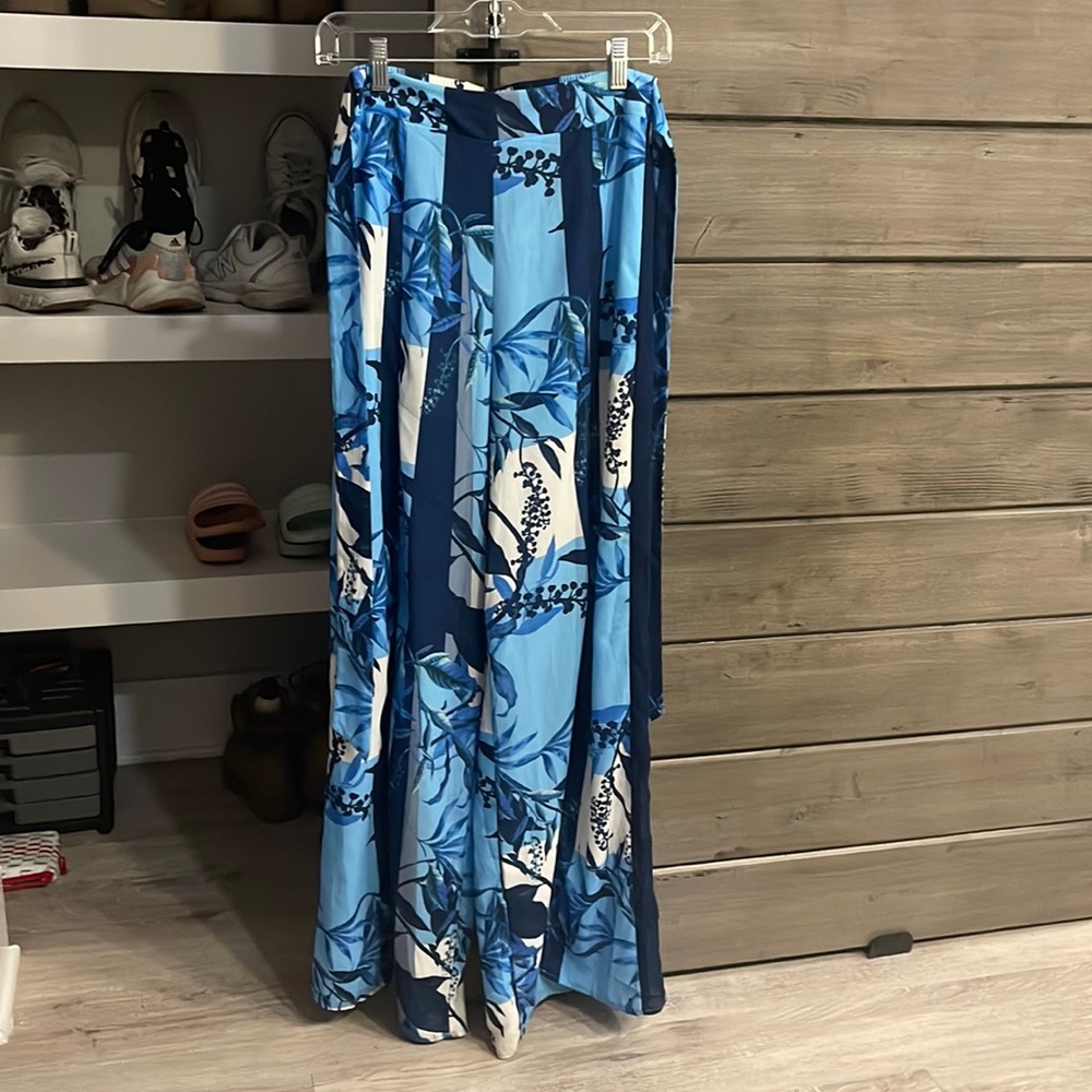 Flows blue tropical flower pants, size Sm